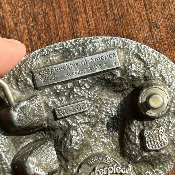 VINTAGE BUCKLES OF AMERICA MASTERPIECE COLL BA-208 INDIAN WARRIOR PEWTER ENAMEL - Picture 5 of 8